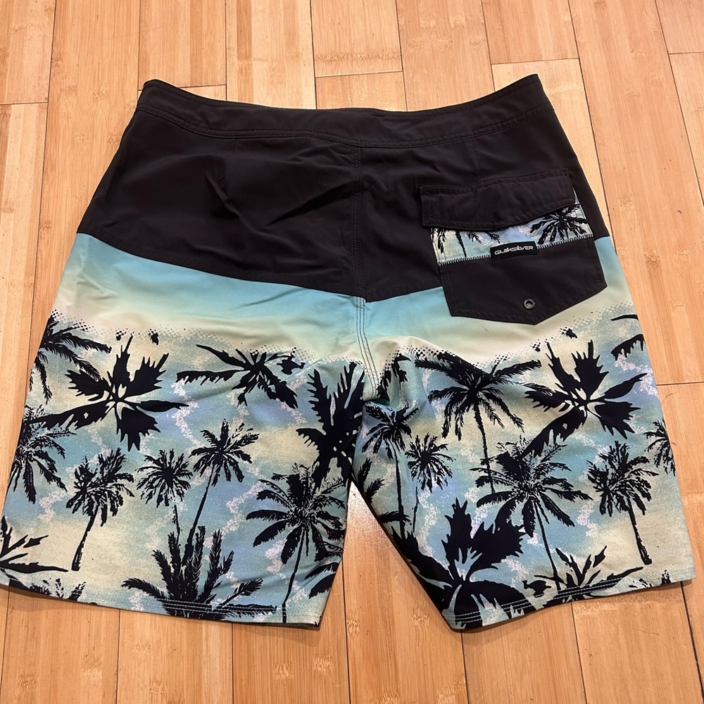 Quiksilver Black & Teal Palm-Print Board Shorts